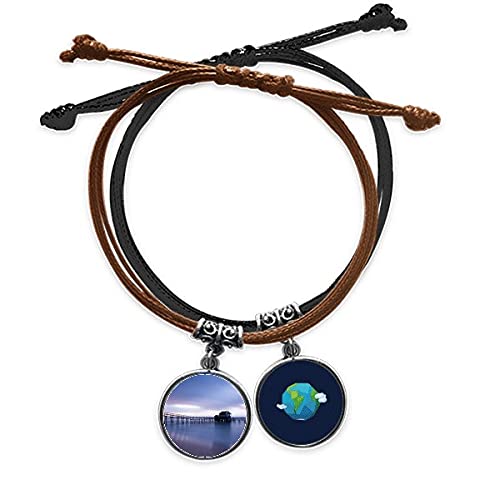 Cadena cuero tierra pulsera cuerda de mano estilo ciencia del agua y naturaleza