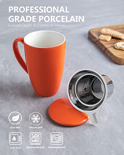 Sweese 15 Oz Porcelain Tea Mug With Infuser And Lid, Loose Leaf Tea Cup, Gifts For Tea Lover, Orange - 201.106 #TOP5