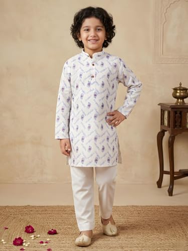 Image of AJ DEZINES Boys Cotton Full Sleeve Letter Printed Kurta Pajama Set for Kids - Ethnic wear | Special Occasion & Traditional Outfit |Boys Kurta Set - Regular Fit