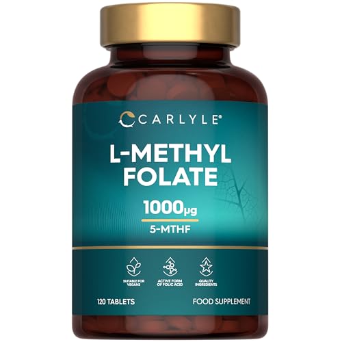 Methyl Folate 1000ug | 120 Vegan Tablets (4 Months Supply) | L-Methylfolate as a Active Form of Folic Acid 5-MTHF (Vitamin B9) | No Artificial Preservatives | By Carlyle
