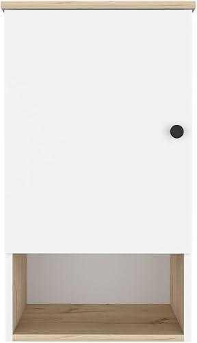 16" Medicine 28H Single Door Cabinet, 1 Shelf, 2 Interior Shelves, Light Oak/Whi