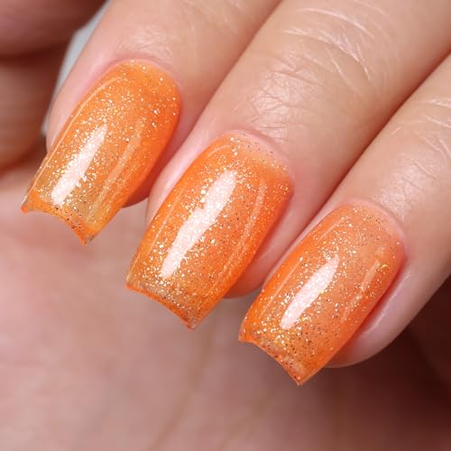 Firedeep 10ml Hema Free Glitter Gel Nail Polish Neon Orange Soak Off Gel Polish for Summer Salon DIY at Home Gift for Women 1Pcs