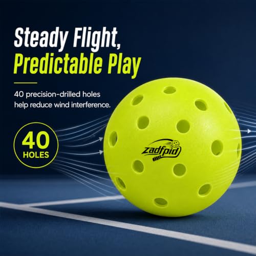 zadfpid Pickleball Balls, Neon Yellow 40-Hole 74 mm,One-Piece,12Pack - image 4