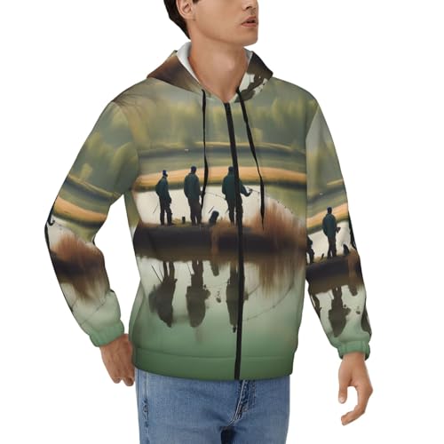 Sweat à capuche zippé homme EdWal motif lac le cadeau parfait pour passionné de pêche