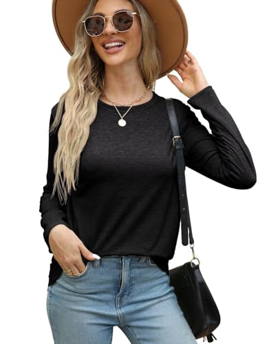 Image of Gihgoew 2 Pack Womens Tops Crewneck Soft Long Sleeve Shirts Fall Clothes Casual Tshirts Basic Tee