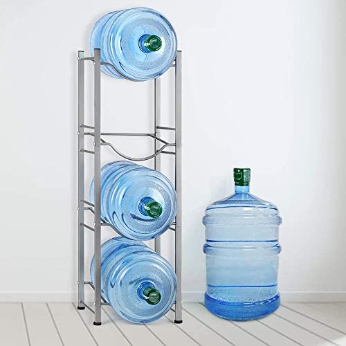 ETELI Water Bottles Holder Rack 5 Gallon Water Jug Rack Holder 4 Tier Detachable Bucket Organizer Dispenser 5 Gal Bottles Cabby Rack Shelf with Anti-slip Rubber for Home Office Company Chrome