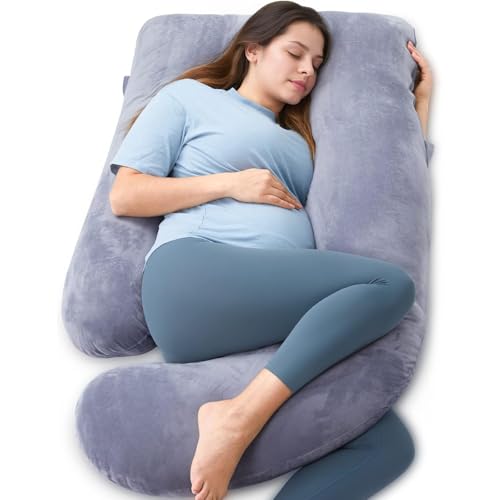 Momcozy Pregnant Pillow with Soft Gery Cover for Pregnant Woman