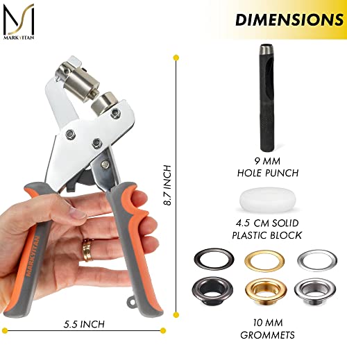 "Markyitan Complete Set For Diy Projects Grommet Tool Kit - 3/8 Inch Grommet Press Plier With 90 Silver, Gold, And Chrome Grommets, Leather Hole Punch, And Solid Plastic Block" #TOP2
