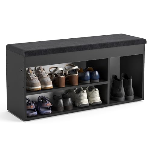KOMTO Schuhbank mit Sitzfläche - Schuhregal Bank mit Stauraum Schwarz 100...