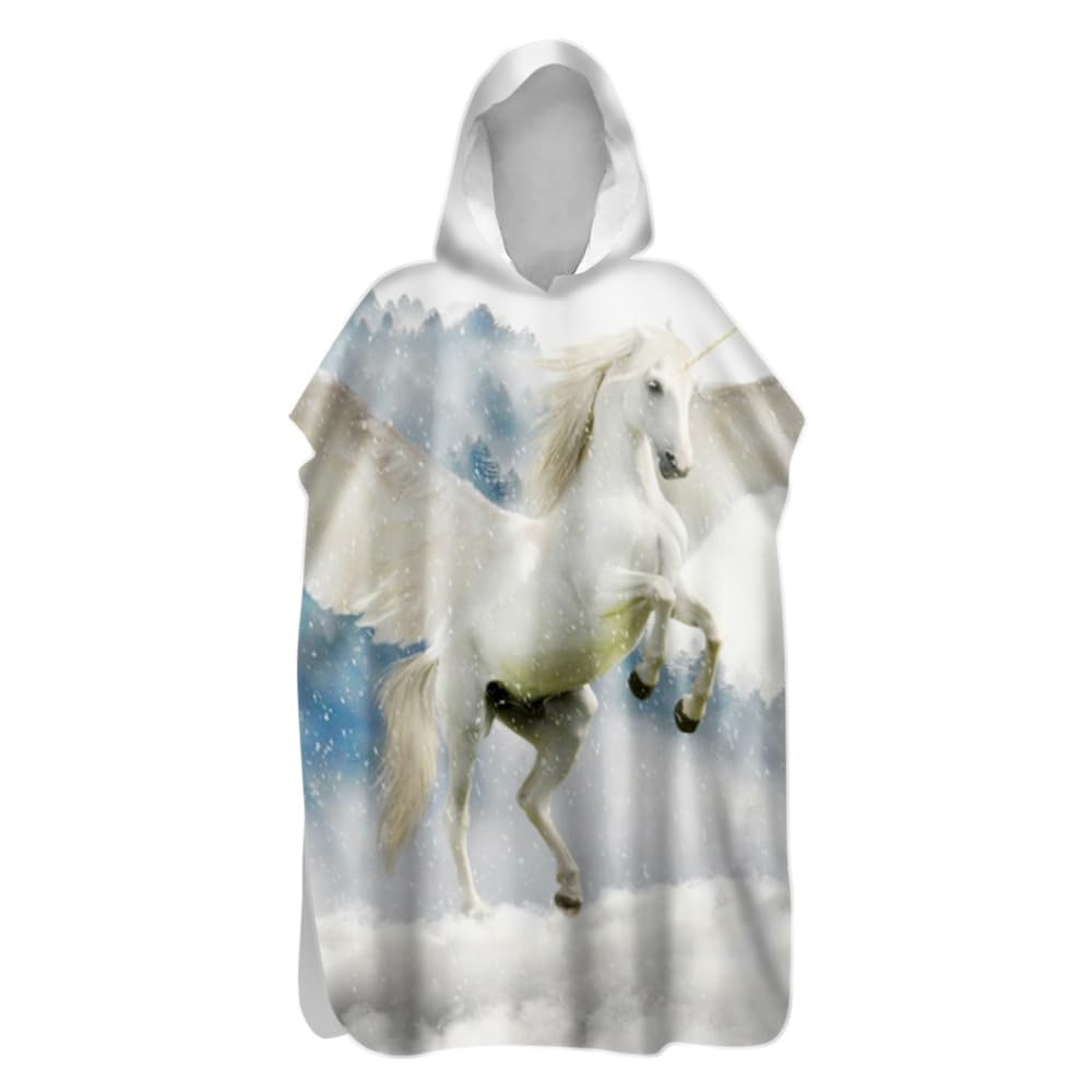 Highdi Hooded Changing Robe, Microfibre Light Weight Changing Towel, Towel Poncho for Surfing Swimming Beach Changing, Quick Dry Poncho for Women Men Adults (80x145cm,unicorn theme 9)