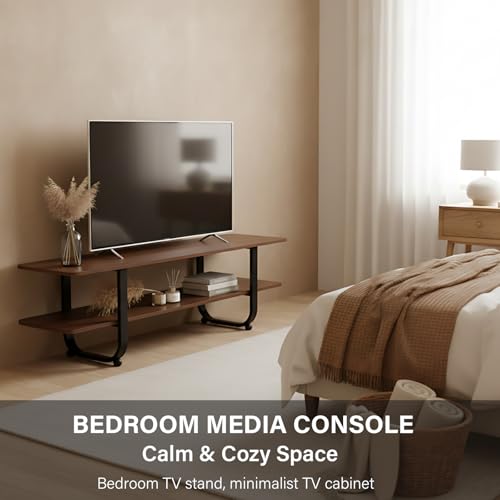 Image of Tiita Walnut Bamboo TV Stand for 65-Inch TVs, 2 Open Shelves, Media Console