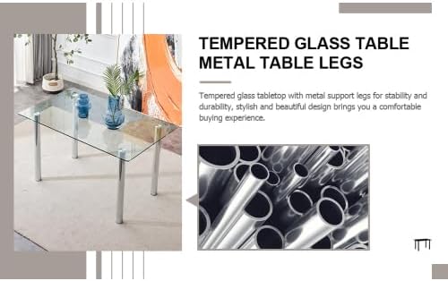 Miniatura 7 de Wekity Mesa de comedor moderna y minimalista de cristal, escritorio de vidrio templado transparente con patas de metal plateado para restaurantes y