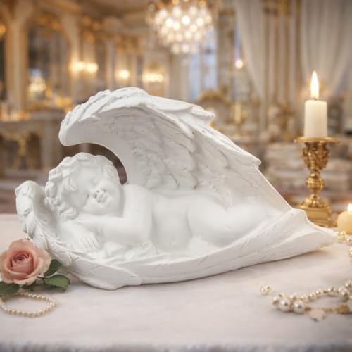 Image of CraftVatika White Sleeping Angel Cherub Figurine Set - Elegant Home Decor Showpiece for Living Room, Bedroom & Office Premium Decorative Statue for Anniversary, Housewarming, Birthday