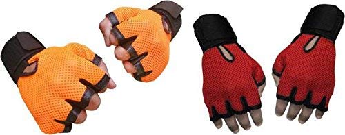 ALLIEDSALES SG-35M A Set of 2 Red and Orange Netted Gym and Fitness Gloves Combo with Wrist Support-image-14