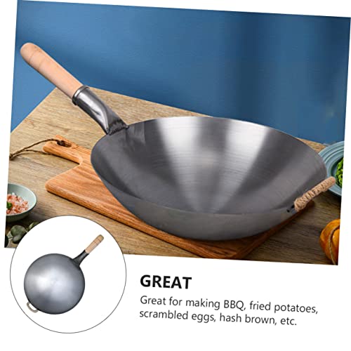 Sartén Wok de acero con mango de madera PRETYZOOM miniatura 5