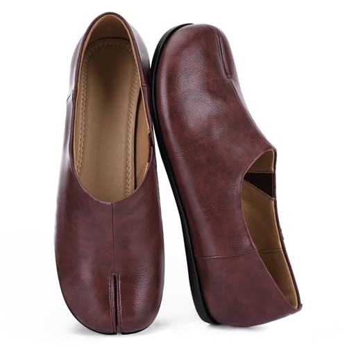 Image of UBWDU Split Toe Shoes Tabi Shoes Women Wide Width Round Toe Ballet Flats for Women