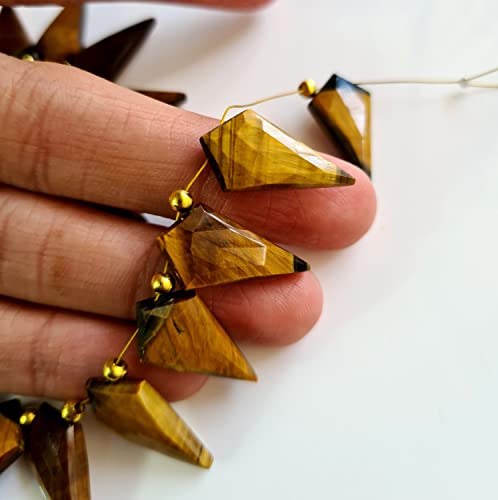 Natural Tiger Eye Gemstone Faceted Briolettes | Rhombus Shape Gemstone Fancy Beads 10 Pieces Pairs Size - 10X20 Mm Loose Gemstone [Msku 25] #TOP4