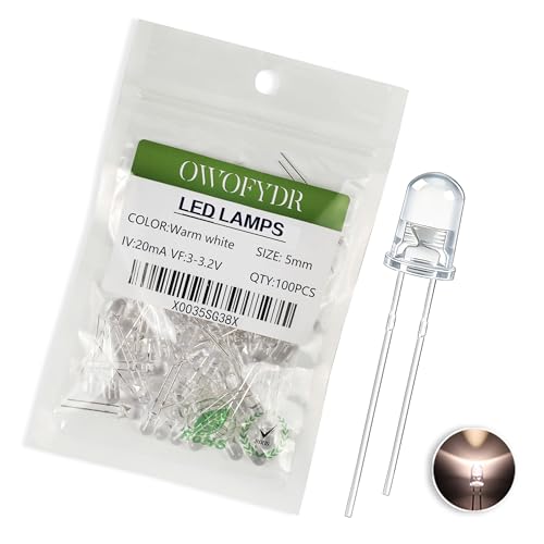 Image of OWOFYDR 100 5mm Warm White LED diode lamp (Transparent Lens Round DC 3V 20mA) Lighting Bulb lamp Electronic Component Indicator Light Emitting diode