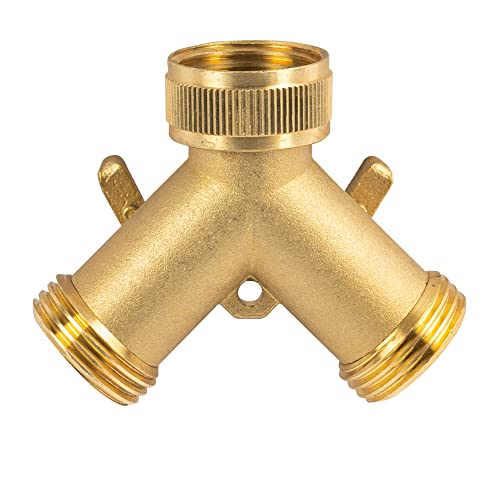 Hourleey Brass Garden Hose Splitter (2 Way), Solid Brass Hose Y Splitter 2 Valves With 2 Extra Rubber Washers (4 Pack) #TOP2