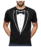 Tstars Printed Tuxedo Shirt for Men Suit Design with Bow Tie Bachelor Party Wedding Halloween Themed Tee 5X-Large Black
