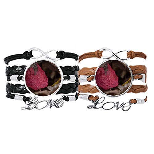 Pulsera de parejas con foto de planta de hoja de maple rojo para regalar en aniversarios