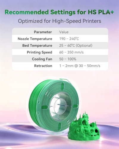 Image of VOXELAB HS PLA+ Filament 1.75mm, High Speed PLA Plus 3D Printer Filament, 1kg (2.2lbs) for Most FDM 3D Printers, Enhanced Toughness & Smooth Printing, Superior Layer Adhesion(Pure Green)