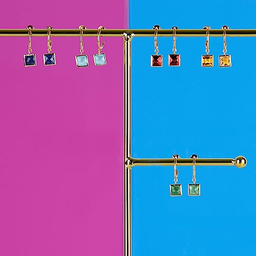 Garnet Earrings For Women 925 Sterling Silver And 14K Gold Plated Open Hoop Dangle Charms Princess Cut Garnet Stone January Birthstone Earrings Garnet Jewelry Gemstone Earrings Birthstone Jewelry #TOP5