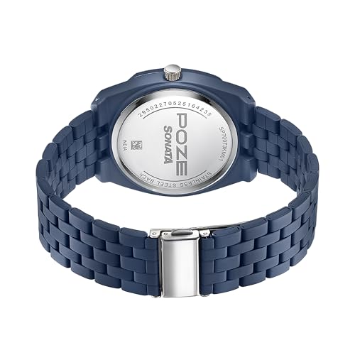 Image of Sonata Poze 6 Terra Trails Quartz Blue Round Dial Men's Watch | Stainless Steel Strap Material | Watches for Men Analog - SP70073KM01