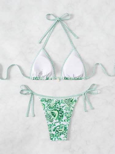 Image of BYFINECANY Women's Floral Printed Bathing Suit Halter Paisley Summer Swimsuit Bikinis Set