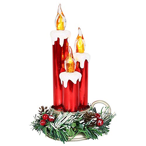 Department 56 Old Fashioned Christmas Decor Flameless Tri-Candle Lit Figurine, 6.25 Inch, Multicolor
