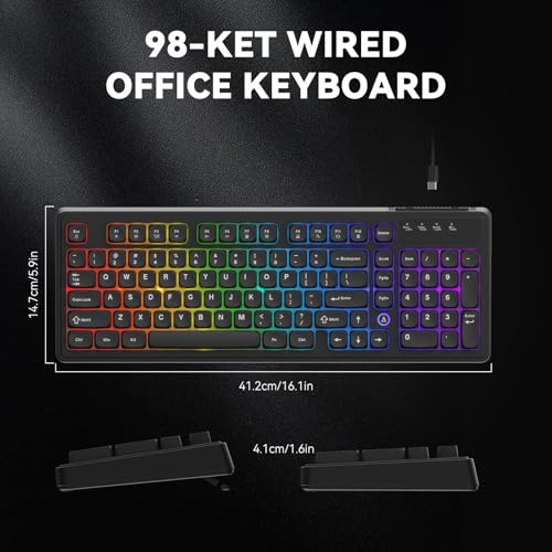 Image of Ajazz AF98 Wired Office Keyboard, Ergonomic, RGB Lighting, Multimedia Function Keys, Adjustable Stand, Suitable for Windows Vista /XP /7 /8 /10 /11 Mac, Andord.