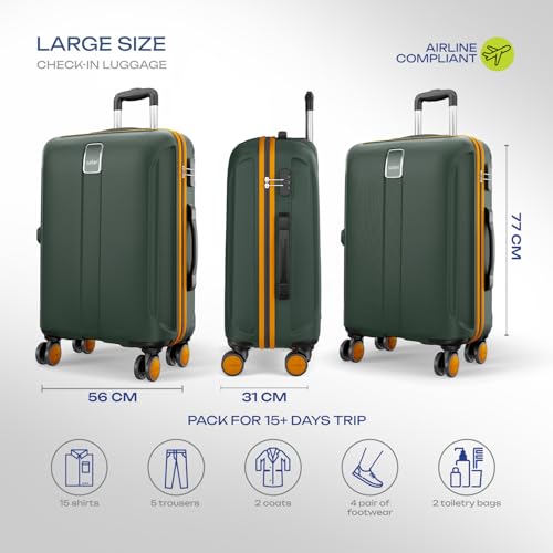 Image of Safari Large Thorium Neo 8 Wheels Spinner 77cm Size Check-in Trolley Bag, Hard Case Polycarbonate, 360º Wheeling Luggage for Men & Women, Suitcase for Travel, Trolley Bags for Travel, Dusk Green