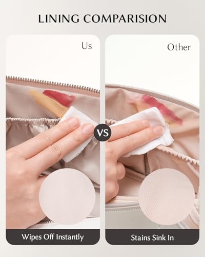EACHY Travel Makeup Bag, 2.0 Cosmetic Bag for Women, Waterproof PU Leather,Flat Open Portable Toiletry Bag for Skincare, Brushes & Travel Essentials
