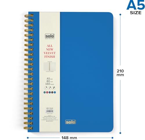 Image of SOLO Velvet Finish Spiral Notebook | A5 Size, 160 Unruled Pages, 80 GSM | Fountain Pen Friendly Premium Journal for Sketching & Writing