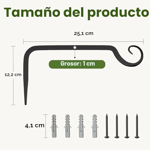 Miniatura 6 de Bamworld Ganchos De Pared 2 Piezas 25 Cm Gancho Para Macetas Colgantes Exteriores Soporte Para Plantas Faroles Comedero Para Pájaros Linterna Negro Resistentes 20 Kg Carga Máxima
