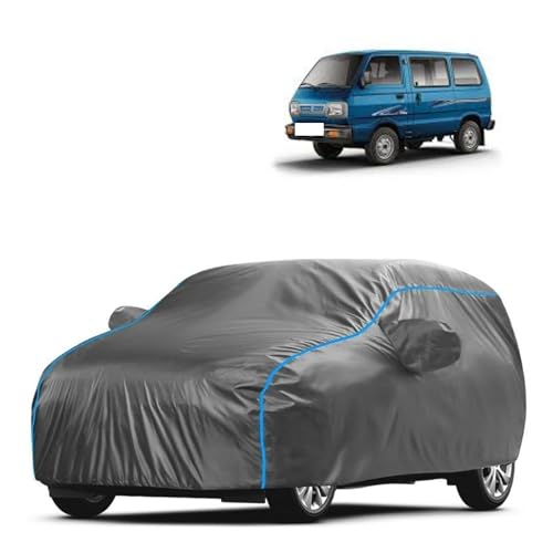 Image of Kerwa Car Body Cover Waterproof with Maruti Omni, Dust & UV Resistant All-Weather Proof Full Body Cover, Grey with Blue Lining, Triple Stitched Elastic Bottom with Mirror Pocket