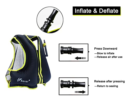 Image of NAXER Inflatable Buoyancy Jackets Snorkel Vests for Adults Kayak Kayaking Snorkeling Suit 90-200 lbs Easy Swimming Boating Paddleboarding Water Sports