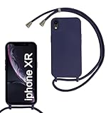 SLWYF Funda Silicona Líquida con Cuerda para iPhone XR, Carcasa Suave Silicona Case con Correa Colgante Ajustable Collar Correa de Cuello Cadena Cordón- Azul Marino