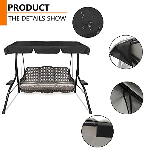 Replacement Canopy for Garden Swing Seat, Swing Canopy Cover 3 Seater, Patio Hammock Cover, Swing Chair Top Cover Roof for Garden Outdoor, UV Protection - Cover Only (S, Black)