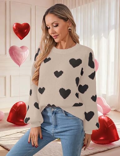 Image of Libsorge Womens Valentine Heart Sweater 2026 Valentines Day Trendy Cute Oversized Long Sleeve Pullover Sweaters