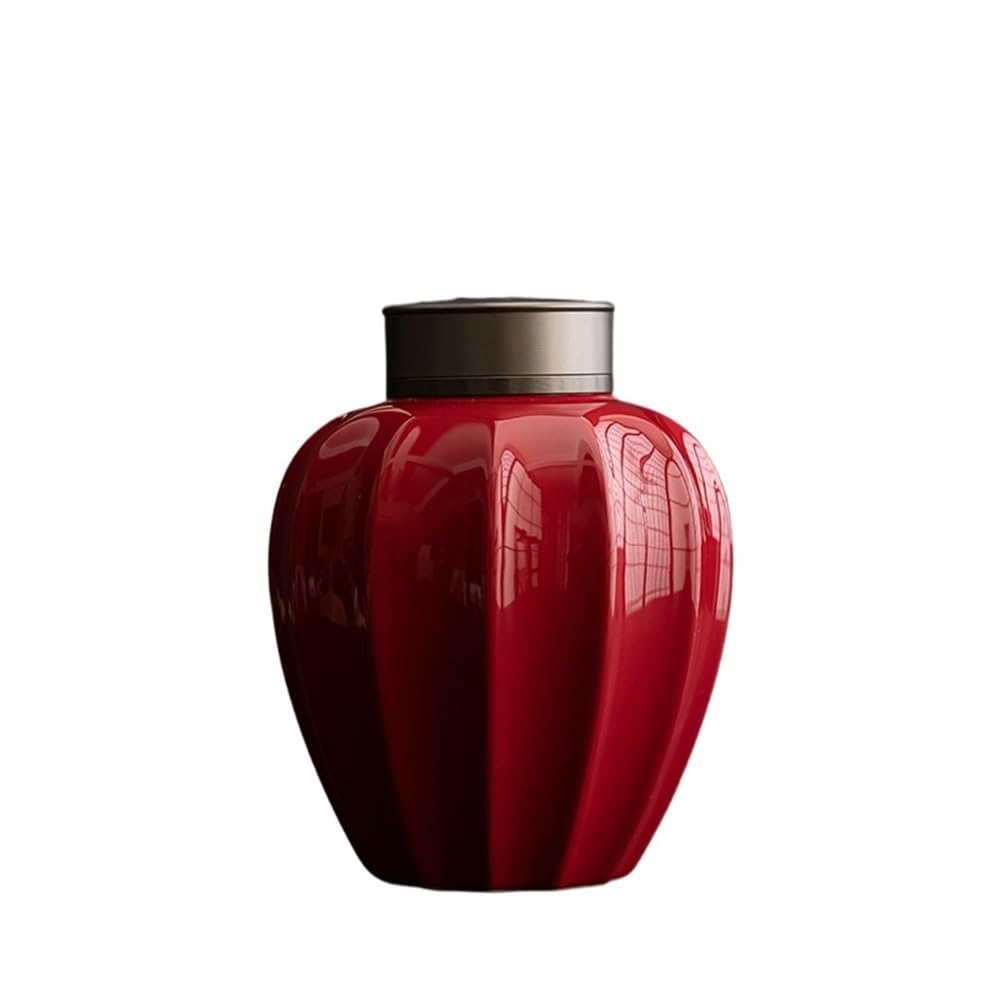 Barattolo in ceramica per tè sfuso con doppio coperchio sigillato, bella scatola da tè per caffè, zucchero, noci, erbe, spezie (rosso)