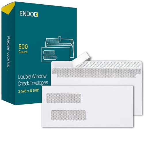 EnDoc 500#8 Double Window Check Envelopes Self Seal, 3 5/8 x 8 5/8