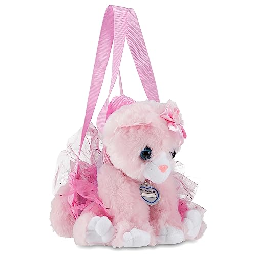 Cudlie Accessories LLC Poochie And Co Little Girls Plush Animal Shaped Purse, Kids Fashion Handbags, Toy Hand Bags - Pink Cat Tutu and Back Straps