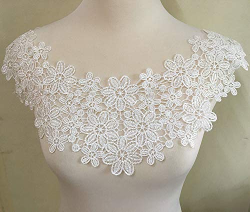 White Embroidered Lace Neckline Collar Floral Brown Leaf Applique Patches Scrapbooking Embossed Sewing (Style A) #TOP3