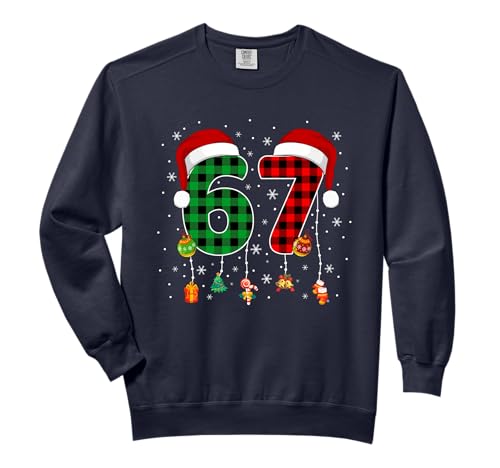 Funny Six Seven 6 7 Meme 67 Christmas Red Plaid Xmas Pajamas Comfort Colors Adult Sweatshirt