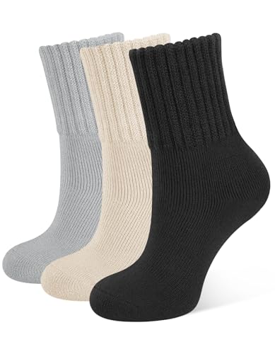 CLOSEMATE 3 Pares Calcetines Termicos Mujer Invierno sin Costuras Frio Extremo Calientes de Algodón Grueso Forro Grueso Blanco Negro Gris-Claro
