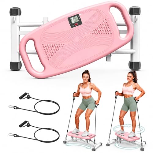 RoyalRcmtx Balance Board for Adults, Rocking Stepper with Resistance Bands, 300LBS Portable Wobble Board, Quiet Side to Side Ski Simulator Trainer Exercise Machine for Home Gym Core Workout (2 in 1 Twist Board_Pink) by RoyalRcmtx - Used condition - US$47.02