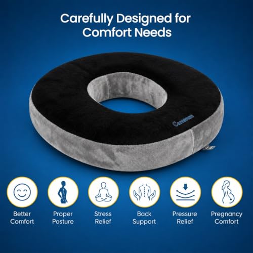 Image of Caresom Donut Round Ring Pillow for Tailbone Pain, Orthopedic Memory Foam Donut Seat Cushion, Piles Pillow for Hemorrhoids, Pain Relief for Piles, Coccyx, Prostate, Sciatica, Post-Natal, Pregnancy