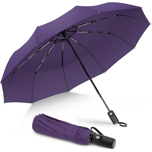 ZOMAKE Parapluie Pliant Resistant au Vent,Mini Noir Parapluies Compact Automatique pour Homme Femme,10 Côtes Petit Umbrella Paraplui de Poche Solide Anti...