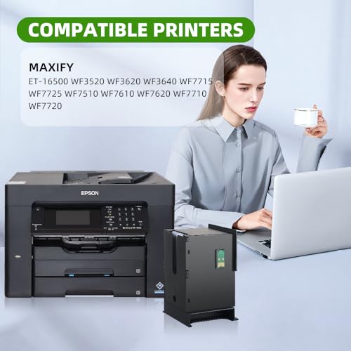 DLMELHOR T6711 Resttintenbehälter-Wartungskartusche Ersatz für ET-16500 WF3520 WF3620 WF3640 WF7715 7725 WF7510 WF7610 WF7620 WF7710 WF7720 Drucker, 2 Stück